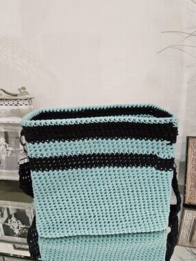 Handmade Crocheted Mint & Black Women’s Shoulder Bag